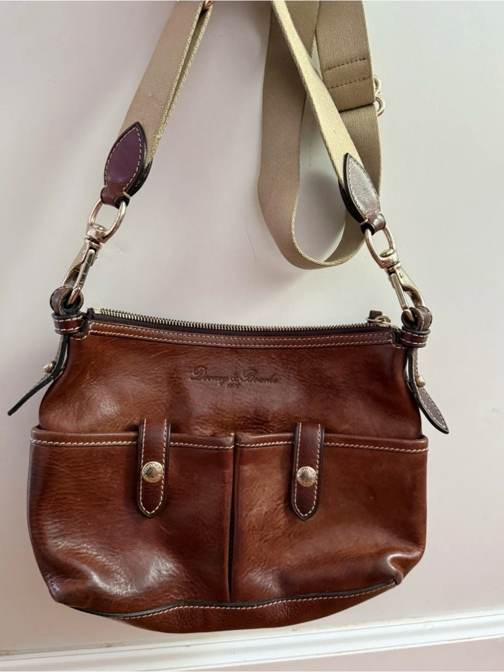 Dooney Bourke Florentine Vacchetta Leather Saddle Messenger Crossbody Bag